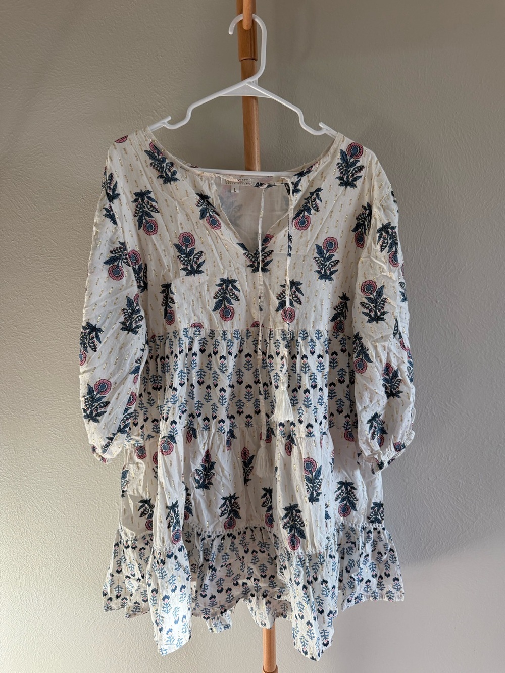 Debbie Katz South Beach Tiered Dress Cotton Lace Long Sleeve Large Large